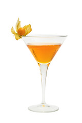 orange cocktail with physallis fruit garnish