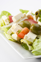 detail of a greek salad on a plate