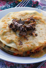 Timballo di crespelle verdure e tartufo - Primi Toscana