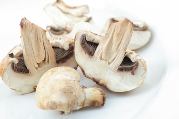 Sliced of fresh champignon mushroom