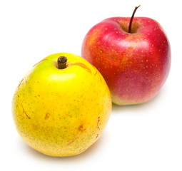 yellow pear and red apple