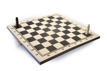 Isolated wooden chessboard with two chessmen