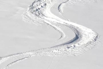 Foto op Plexiglas Skispuren im Pulverschnee © Ervin Monn