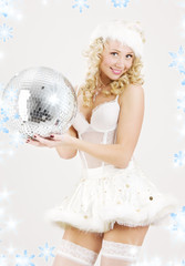 sexy santa helper with disco ball