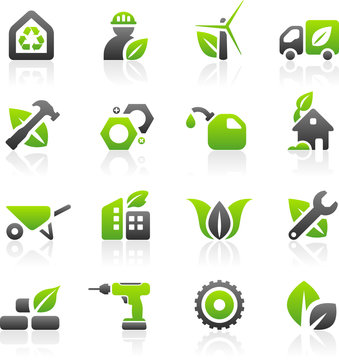 Set of 16 environmental green building and construction icons