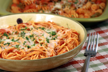 Exquisite  pasta with  fresh tomatoes sauce