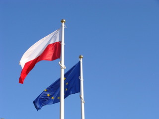 Polish and European Union flags.