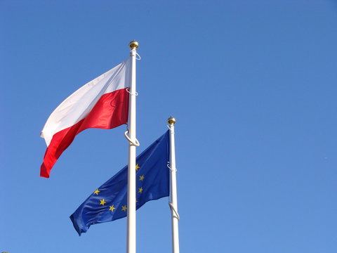 Fototapeta Polish and European Union flags.