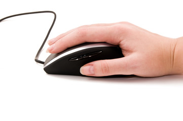 computer mouse with hand on white