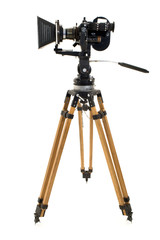 The movie camera and tripod.