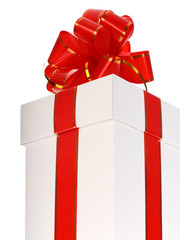 Gift white box and red bow.