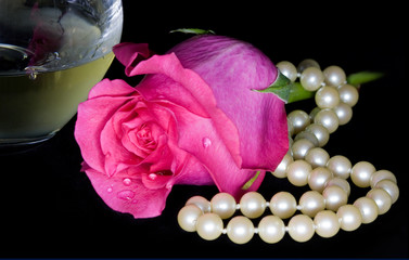 Pink Rose, Pearls, and Wine