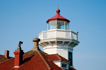 Lighthouse lamp room with white painted balustrade