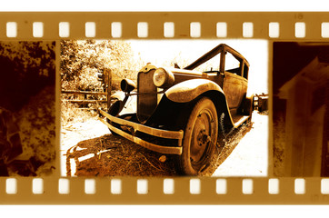 old 35mm frame photo with vintage usa ford