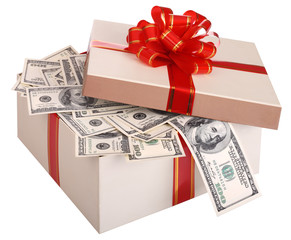 Gift box with banknote of dollar. - 10662394