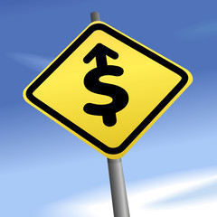Arrow dollar to money traffic direction sign
