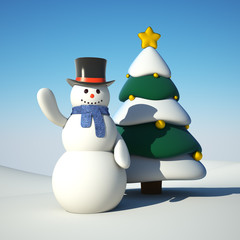 Snowman and chistmas tree