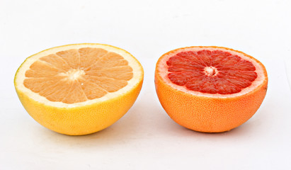 Close up of grapefruits isolated on white background