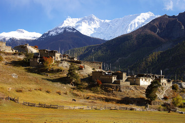 Picturesque nepalese landscape with a village
