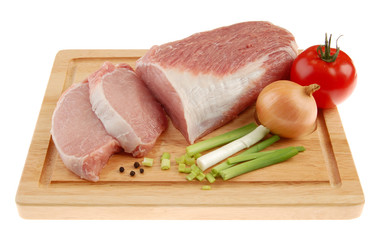 Fresh raw pork loin isolated on white background