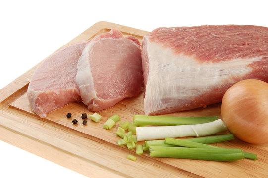 Fresh raw pork loin isolated on white background