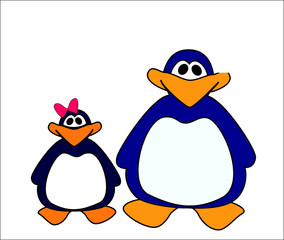 Pair of penguins friends on a white background