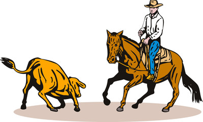Rodeo cowboy horse cutting © Redwater Vectors