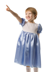 little girl shows on something