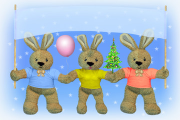 CHRISTMAS. NEW YEAR. HARES holding a sign with whatever you want