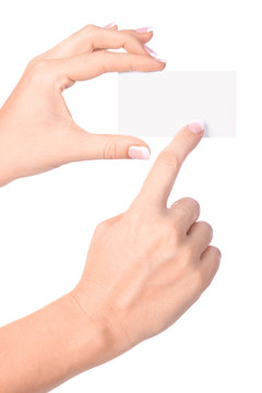 Paper card in woman hand