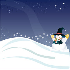 Schneemann in Winterlandschaft