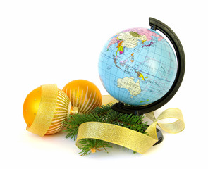 World globe and christmas decoration