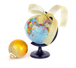 World globe and christmas sphere