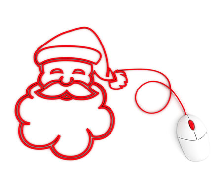 smiling Santa depicted with computer mouse cable