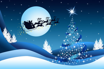 Blue Christmas background with Santa Claus