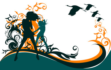 Dancing Girls, Flowers and Birds