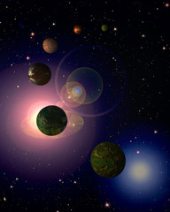 Cosmic sky with planets