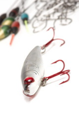 Fishing lure nicely arranged against white