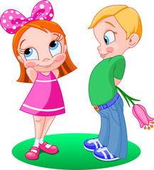 Girl and boy with flower