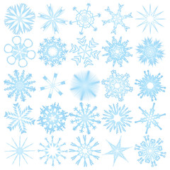 Fototapeta na wymiar set of 25 snowflakes