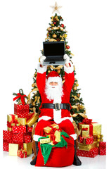 Smiling Santa, laptop
