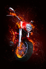 Fiery motorcycle - obrazy, fototapety, plakaty
