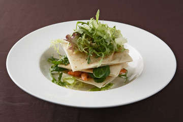 Sandwich with greens and shrimps