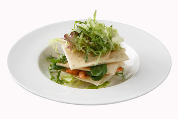 Sandwich with greens and shrimps