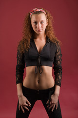 Beautiful girl on red background