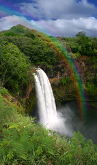 Waterfall in Kauai Hawaii With Rainbow - 10725194