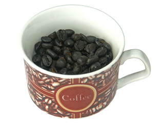 une tasse avec du café torréfié en grains