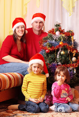 Fototapeta na wymiar family with christmas fir