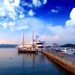 Seaport at sunset