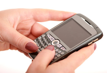 Closeup of business woman with smartphone